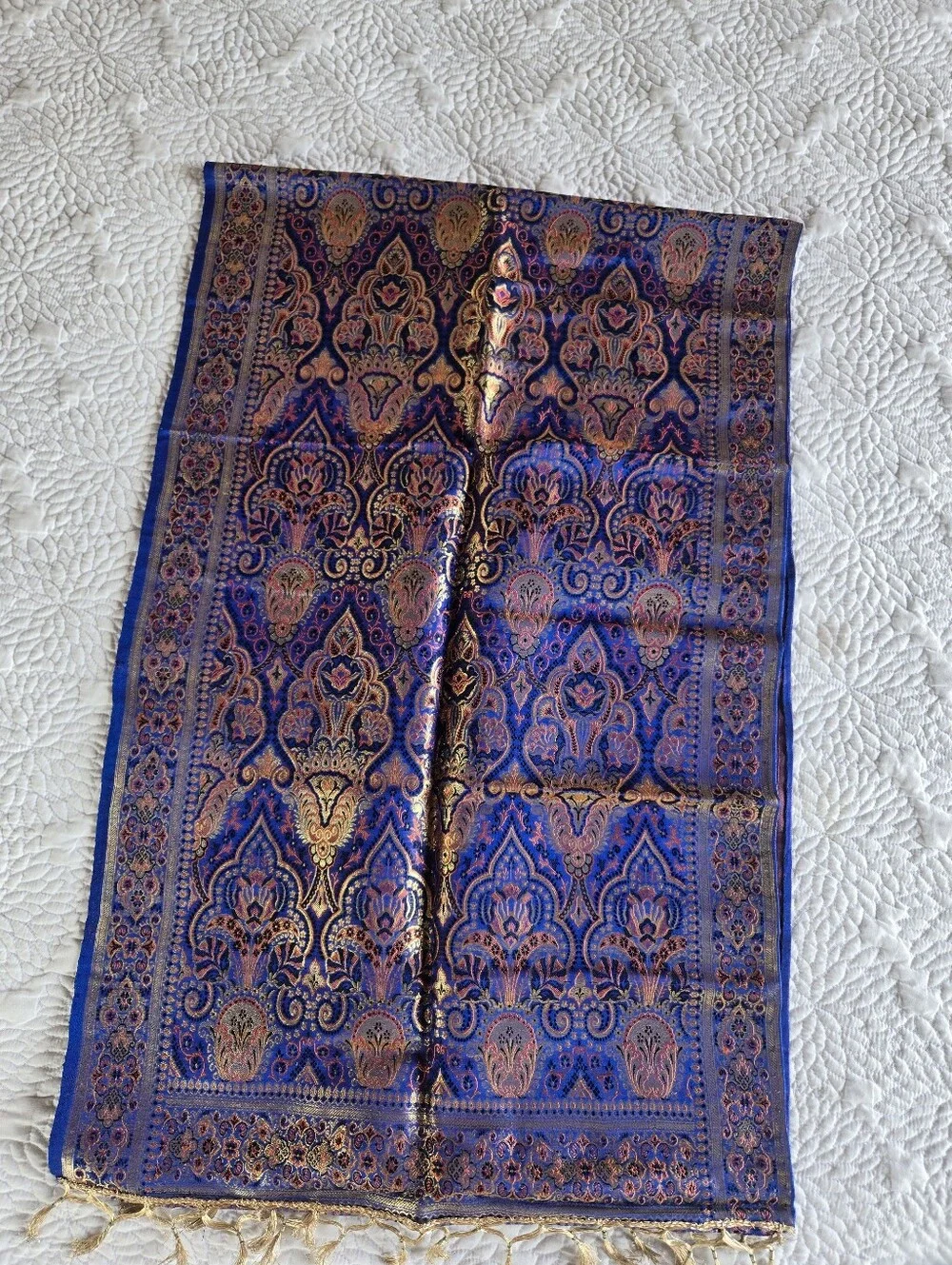 Banarasi Royal Blue and Gold Paisley Silk Jacquard Table Runner
